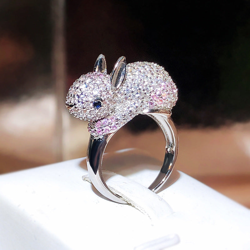 **2024 Zircon 925 Sterling Silver Rabbit Shape Ring**