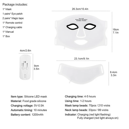 Silicone Red Light Therapy Mask 7 Color LED Face Mask Anti Aging Rejuvenation Brighten Facial Mask with Eye Protection Cushion