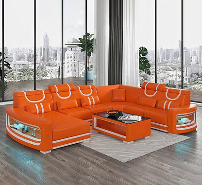 Living Room with Italian Genuine Leather Sofa.