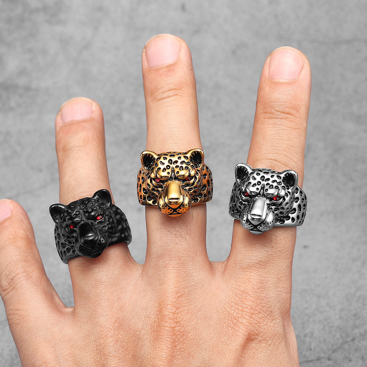 Leopard Ring Stainless Steel Men Jaguar Rings Wild Animal Punk Rock for Male Party Jewelry Halloween Accessories Gift Wholesale