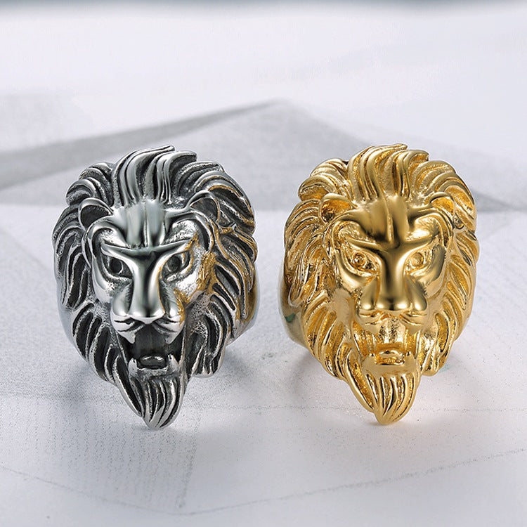 hot sale Gold silver color Stainless steel Lion 's head Men Hip hop rings fashion punk Animal shape ring male Hiphop jewelry