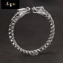 Silver Open Bracelet Bangle For Men Double.