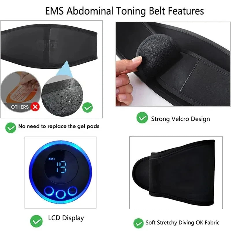 Abdominal Vibrating Belt Rechargeable EMS Muscle.