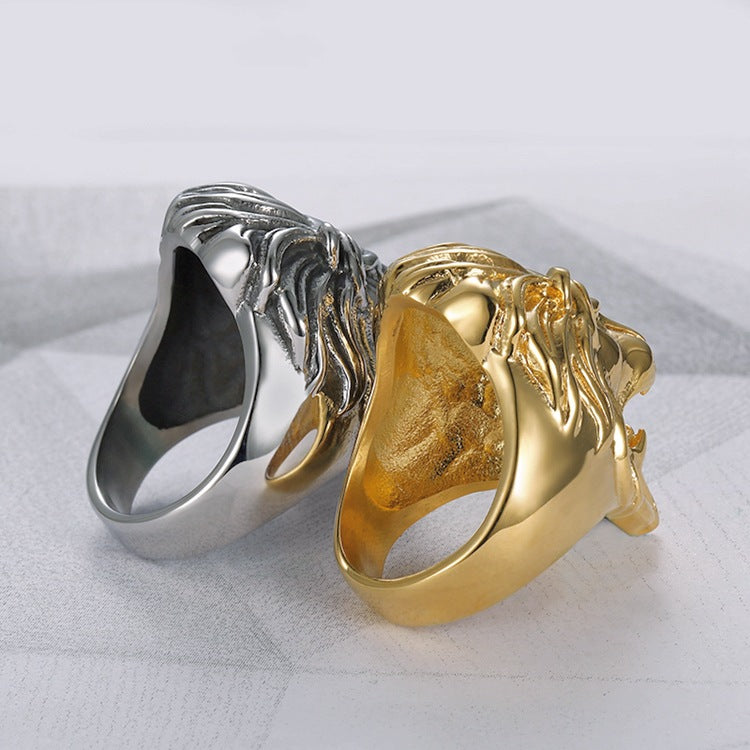 hot sale Gold silver color Stainless steel Lion 's head Men Hip hop rings fashion punk Animal shape ring male Hiphop jewelry