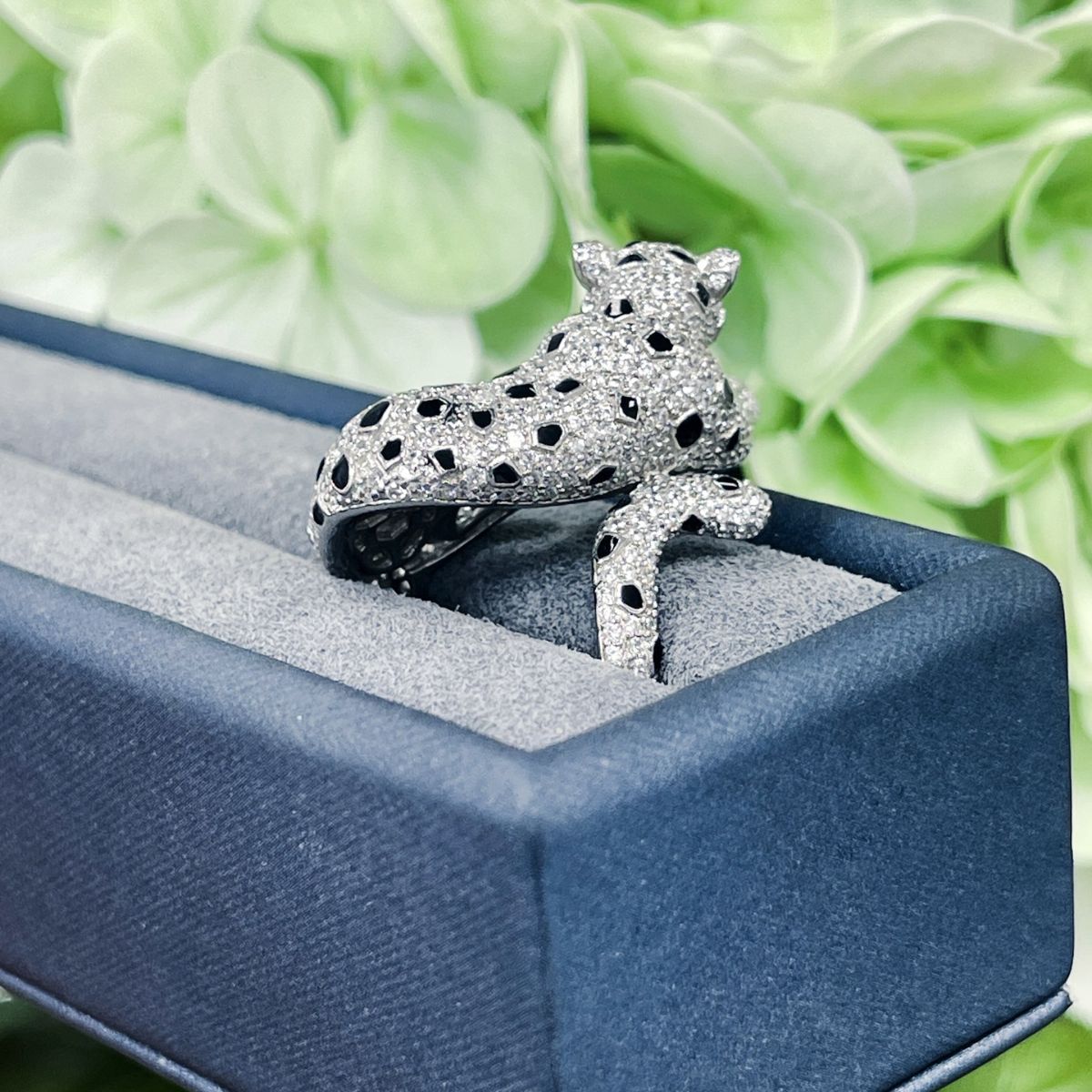 ZOCA Luxury Large 925 Sterling Silver Black Spot Leopard Rings Zircon Stone Animal Panther Rings for Man or Woman Fine Jewelry