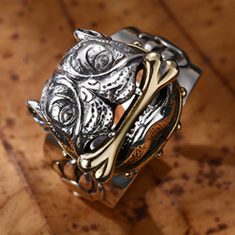 BOCAI S925 Sterling Silver Charm Rings 2022 New Fashion Retro Dog Bites Bone Adjustable Pure Argentum Hand Jewelry for Men