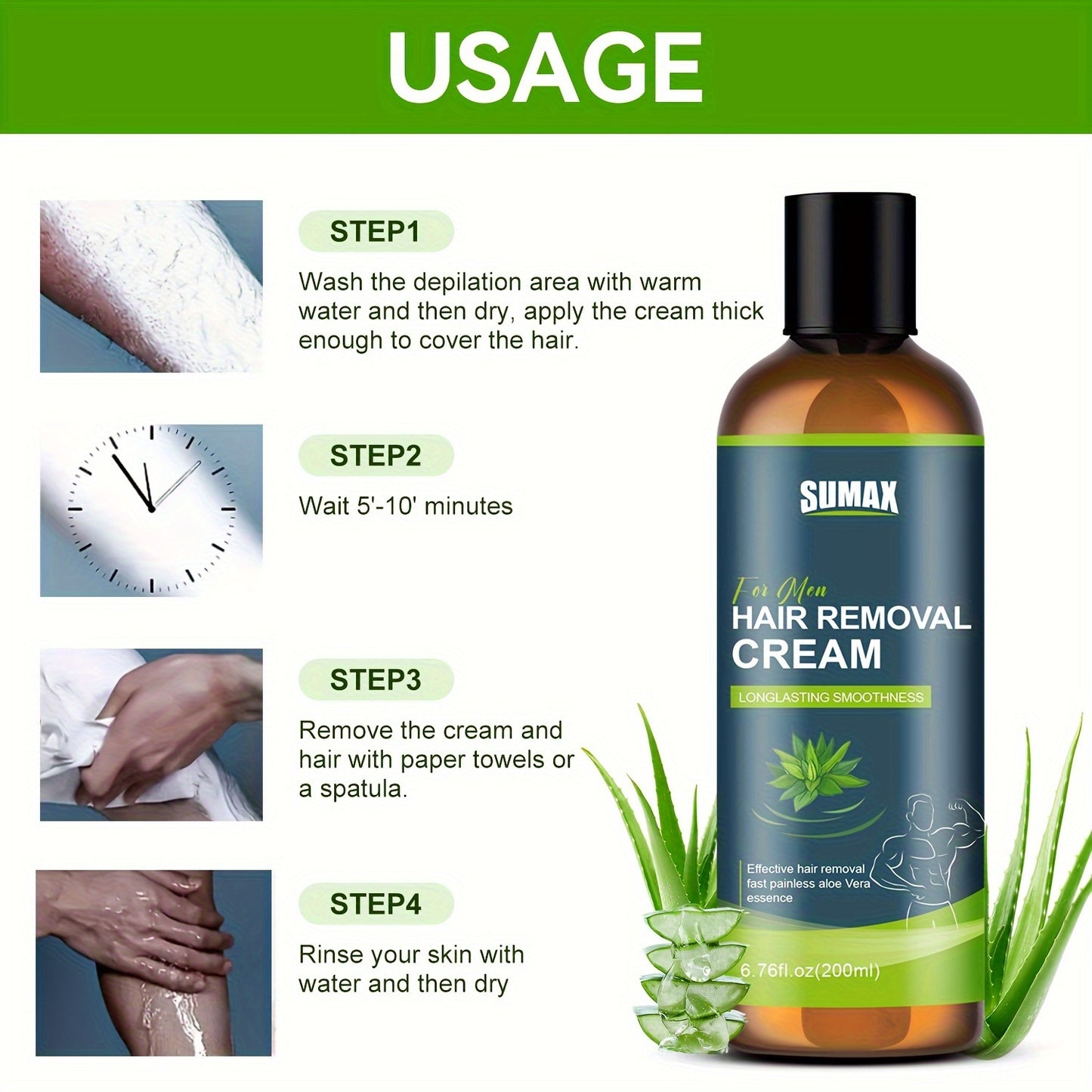 Men's Hair Removal Cream Aloe Vera,.