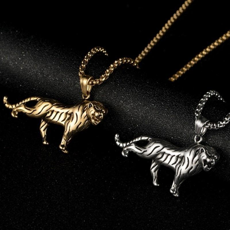 Exquisite charm trendy domineering war horse tiger animal pendant necklace men's hip-hop rock party jewelry gift