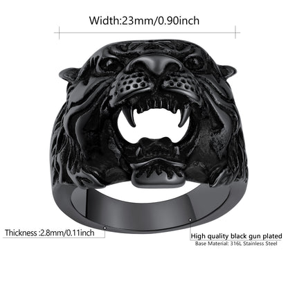 Gift Men Stunning Tiger Head Spiritual Animal Ring, Size 