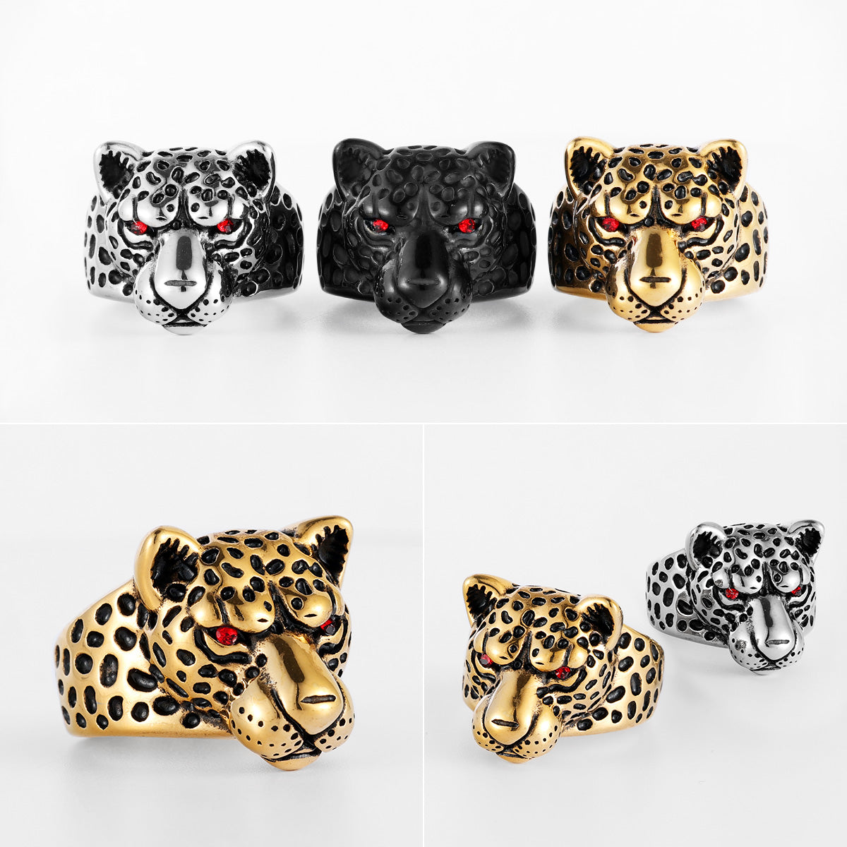 Leopard Ring Stainless Steel Men Jaguar Rings Wild Animal Punk Rock for Male Party Jewelry Halloween Accessories Gift Wholesale