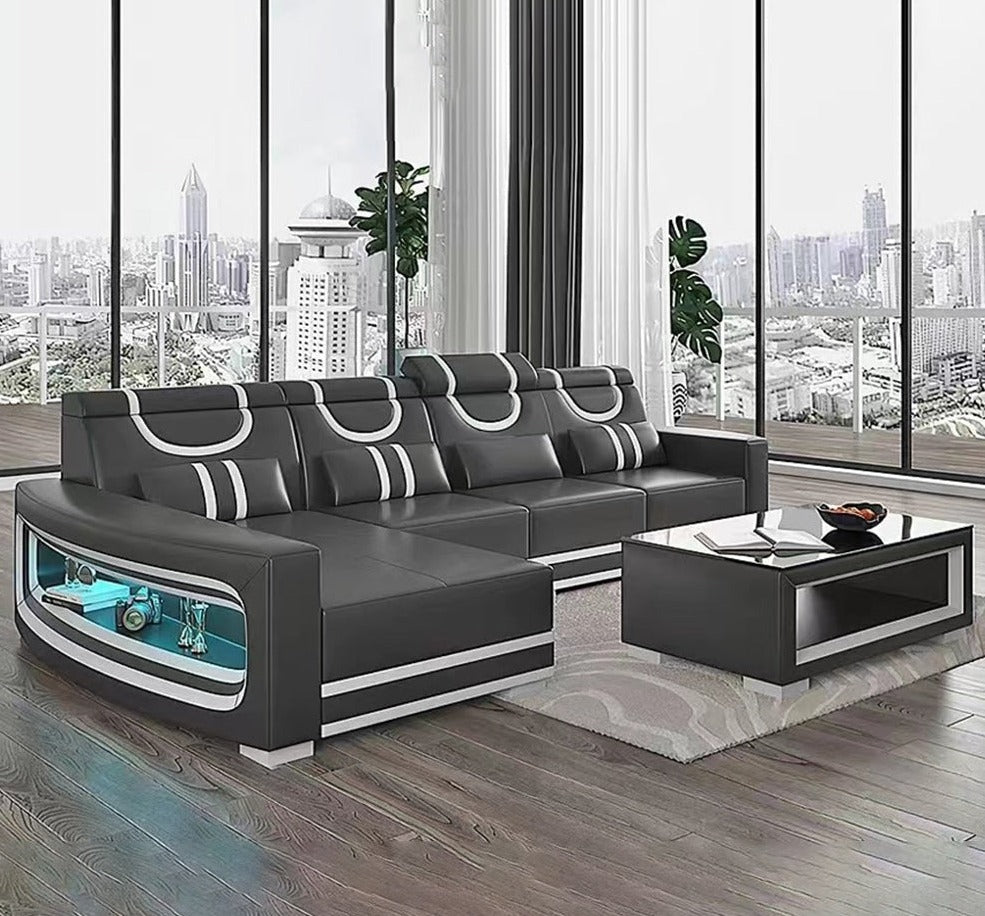 Living Room with Italian Genuine Leather Sofa.