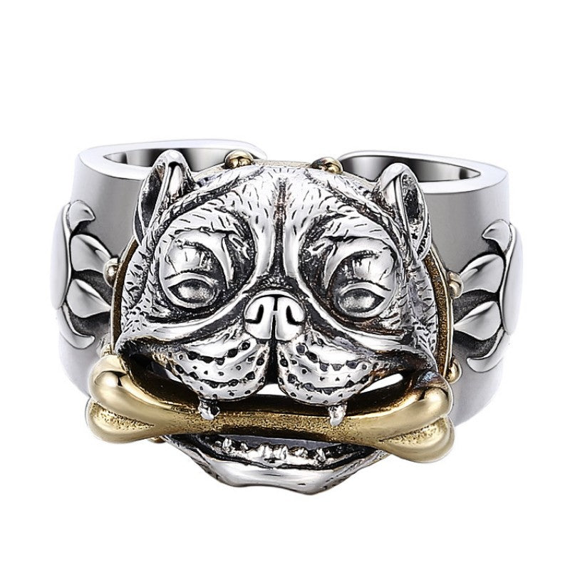 BOCAI S925 Sterling Silver Charm Rings 2022 New Fashion Retro Dog Bites Bone Adjustable Pure Argentum Hand Jewelry for Men