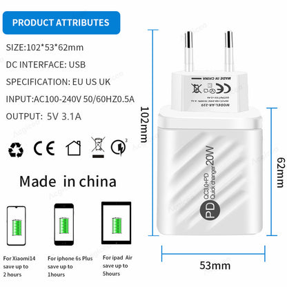 Fast Charge Adapter for Iphone Xiaomi Samsung Mobile.