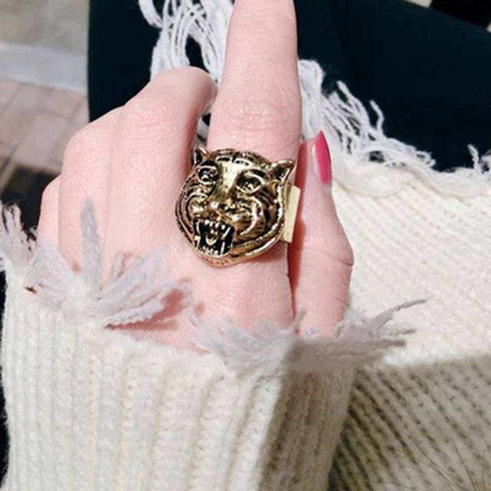 Vintage tiger gold ring for women adjustable open size luxury rride ring retro vintage