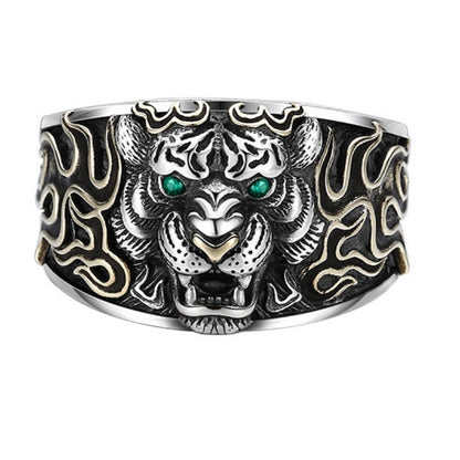 BOCAI S925 Sterling Silver Rings 2022 New Fashion Zodiac Zircon Tiger Head Adjustable Pure Argentum Hand Jewelry for Men