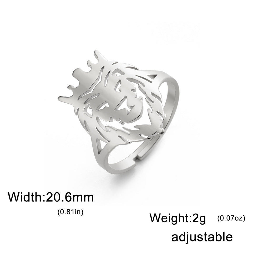 My Shape Lion King Crown Rings for Women Men Stainless Steel Punk Animal Head Adjustable Finger Rings for Boys Christmas Jewelry