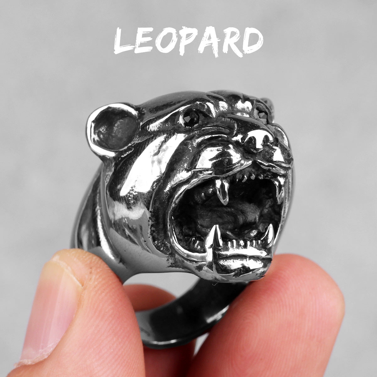 Leopard Ring Stainless Steel Men Jaguar Rings Wild Animal Punk Rock for Male Party Jewelry Halloween Accessories Gift Wholesale