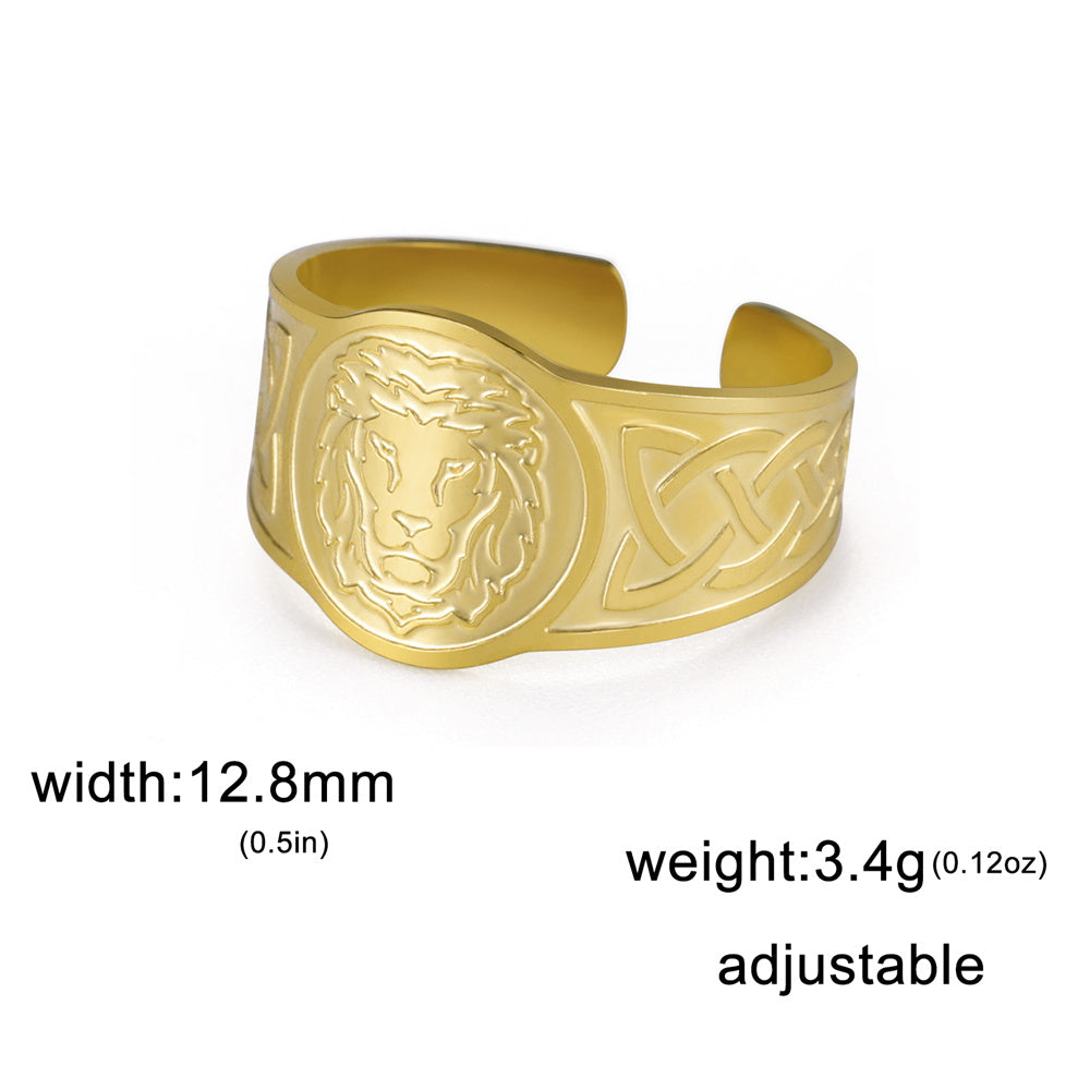 My Shape Lion Rings for Men Punk Celtics Knot Animals Resizable Stainless Steel Finger Ring Nordic Vintage Jewelry Amulet Gifts