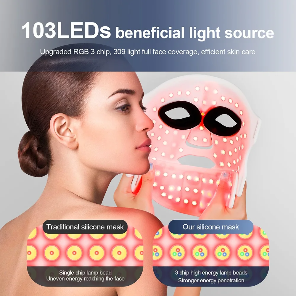 Silicone Red Light Therapy Mask 7 Color LED Face Mask Anti Aging Rejuvenation Brighten Facial Mask with Eye Protection Cushion