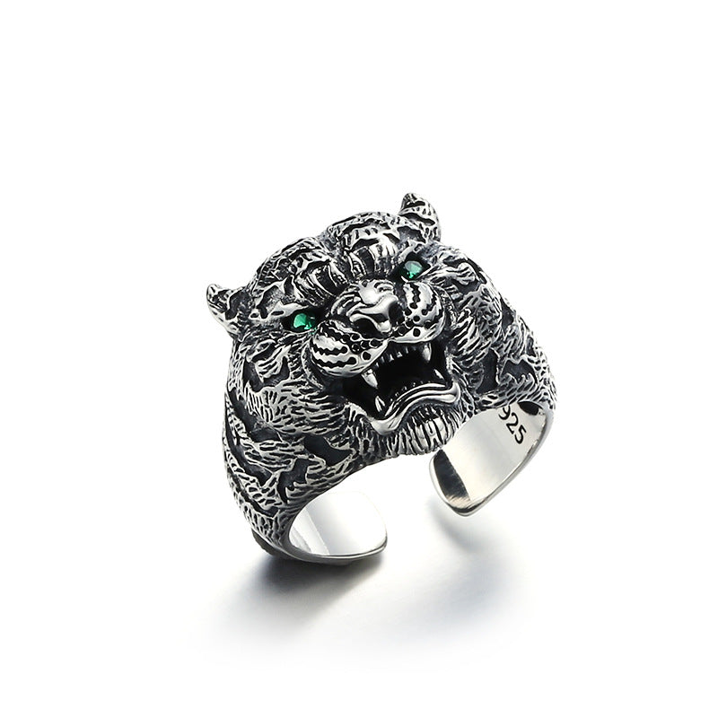 BOCAI S925 Sterling Silver Rings 2022 New Fashion Three Dimensional Tiger Heads Zircon Pure Argentum Hand Jewelry for Men Women