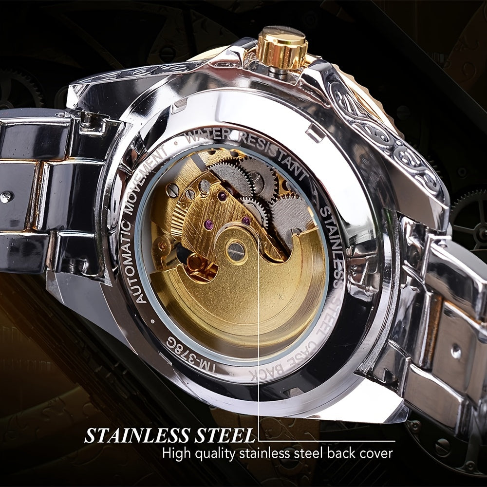 Men's Fashion Carved Golden Mechanical Watch.