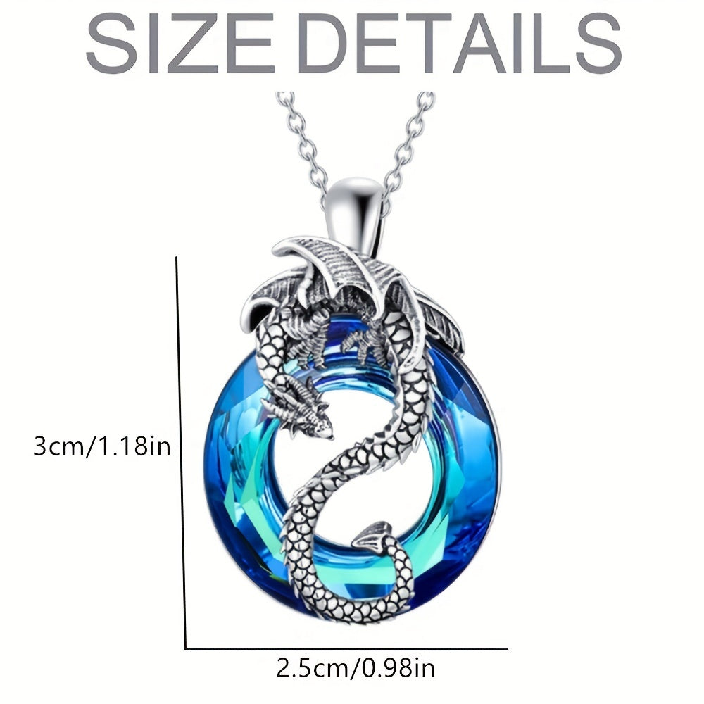 Creative Dragon Pendant Round Hollow Crystal Dragon Necklace, Holiday Birthday Party Gifts, Accessories For Boys