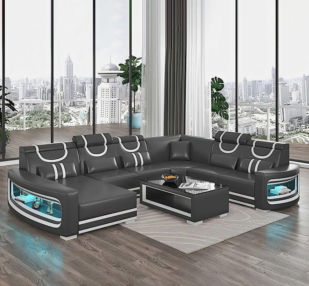 Living Room with Italian Genuine Leather Sofa.