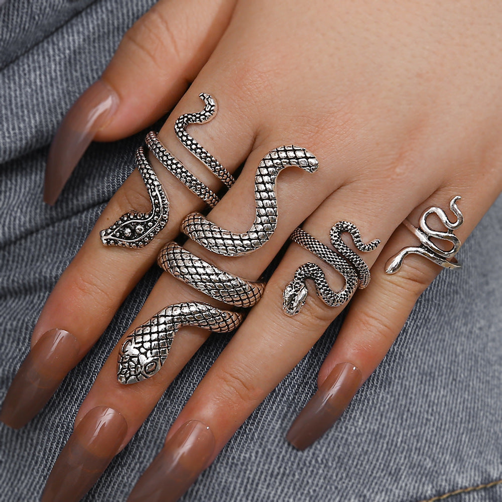 Punk Snake Shaped Ring Set for Women.