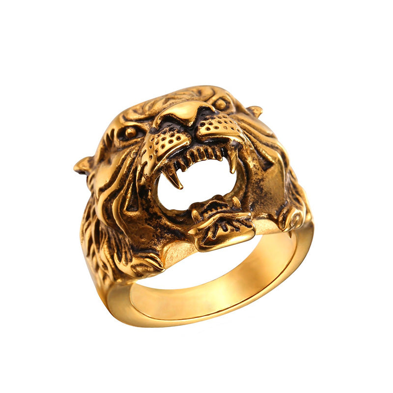 Starlord Cool Tiger Head Ring Punk Rock Jewelry Yellow Gold Color Mens Stainless Steel Biker Cocktail Rings Anillos GR2466