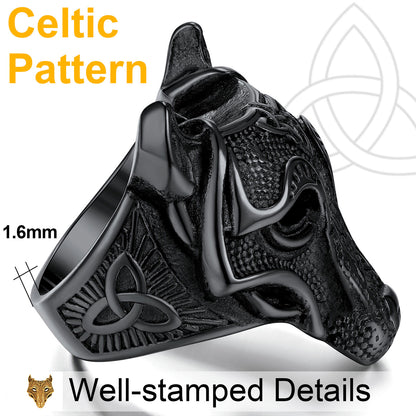 ChiansPro Men Ring 3D Viking Wolf Head Majestic Powerfull Animal Symbol Stainless Steel Waterpoof Durable Punk Jewelry