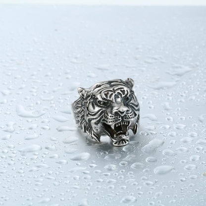 Zodiac Accessories Exquisite Black Tiger Head Ring Men Retro Animal Titanium Steel Ring For Fashion Punk Jewelry