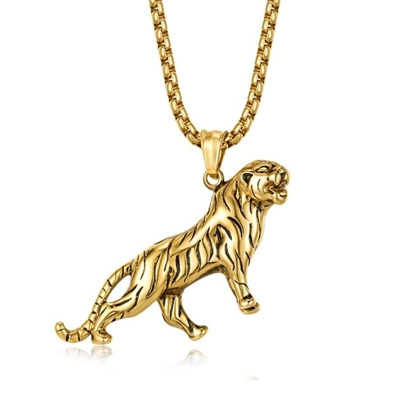 Exquisite charm trendy domineering war horse tiger animal pendant necklace men's hip-hop rock party jewelry gift