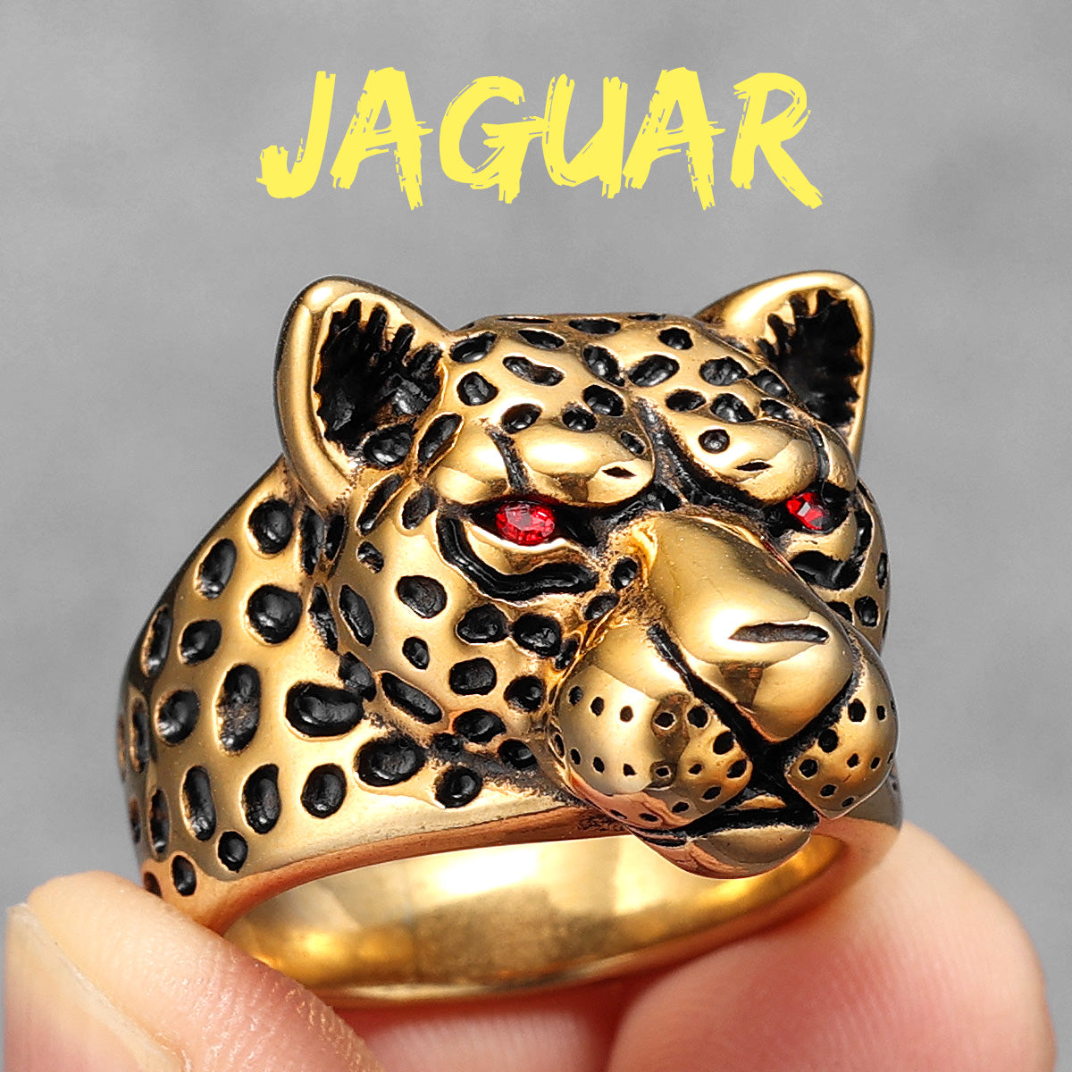 Leopard Ring Stainless Steel Men Jaguar Rings Wild Animal Punk Rock for Male Party Jewelry Halloween Accessories Gift Wholesale