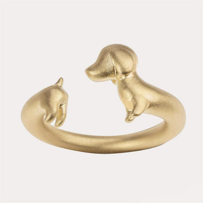 Creative Dog Shape Ring Cute Dachshund Dog Ring For Women Simple Frosted Adjustable Open Ring Party Jewelry Birthday Gifts