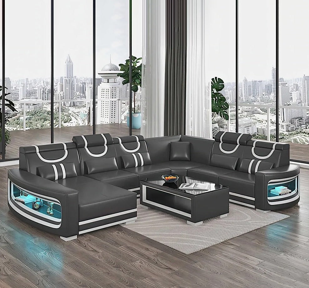 Living Room with Italian Genuine Leather Sofa.