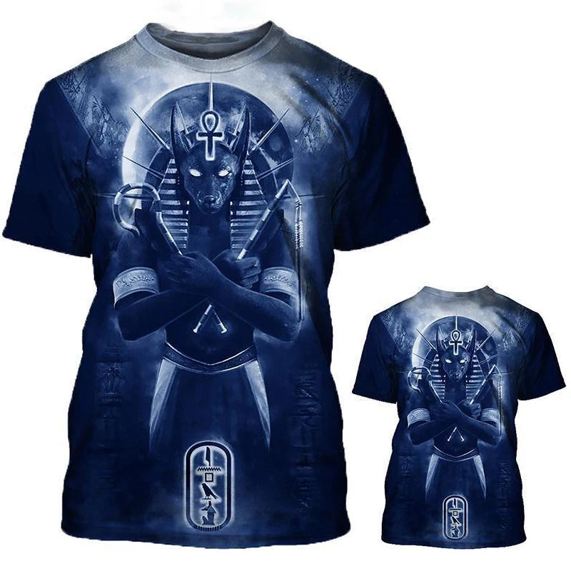 Men's T-shirt Summer Retro Style Fashion Egyptian Pharaoh Print Short Sleeve Tee Shirts Quick Dry Men's Crew Neck Loose Tops