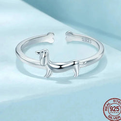 Silver Dachshund Open Adjustable Doggy Ring.