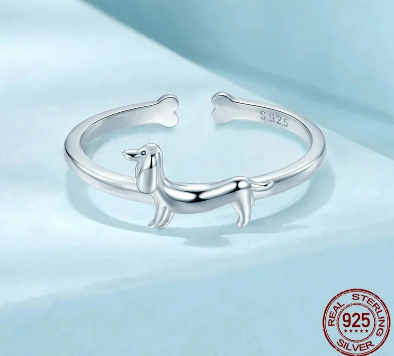 Silver Dachshund Open Adjustable Doggy Ring.