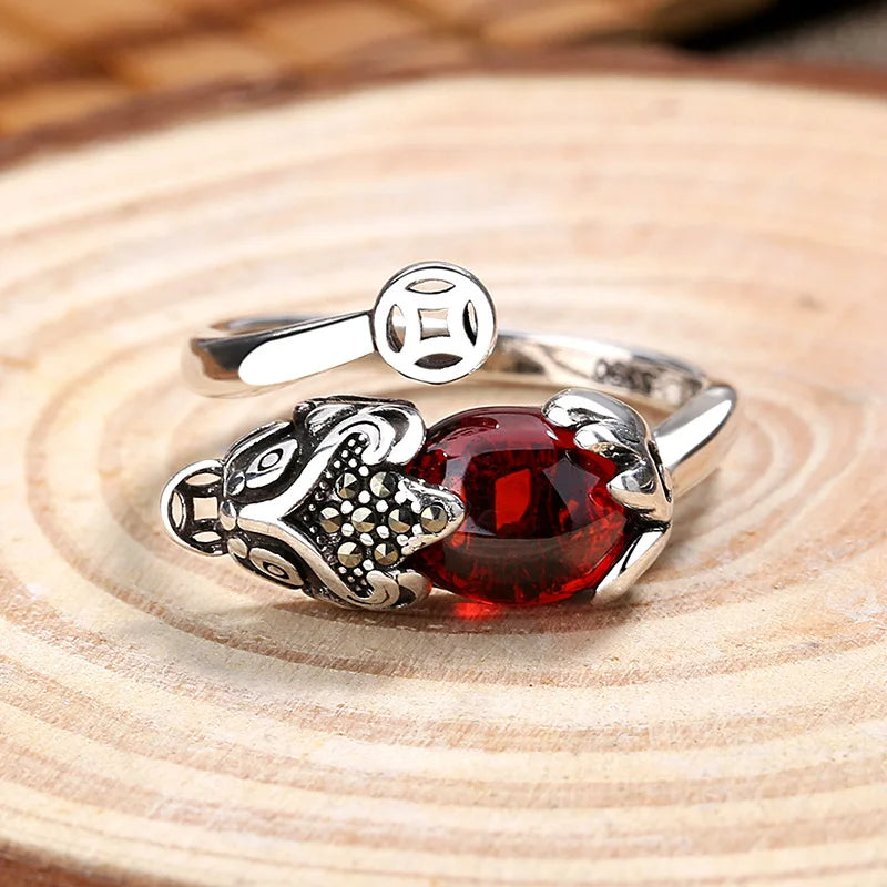 Pixiu Ring Charms Bring Luck Wealth Chinese Feng Shui Beast Treasure Amulet Open Adjustable Buddha Rings Jewelry Female Men Gift