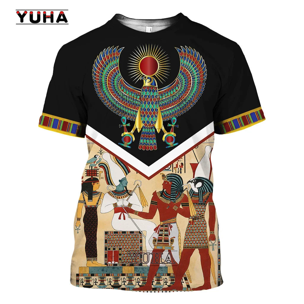 Men's T-shirt Summer Retro Style Fashion Egyptian Pharaoh Print Short Sleeve Tee Shirts Quick Dry Men's Crew Neck Loose Tops