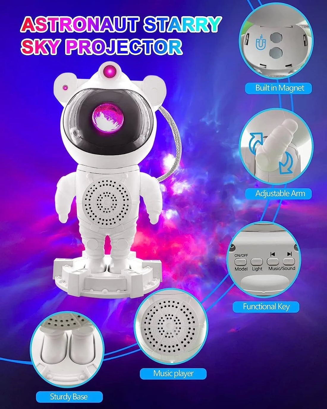 Star Projector, Astronaut star light，with Timer, Remote Control, White Noise and Bluetooth Muisc, Night Light Projector for Kids