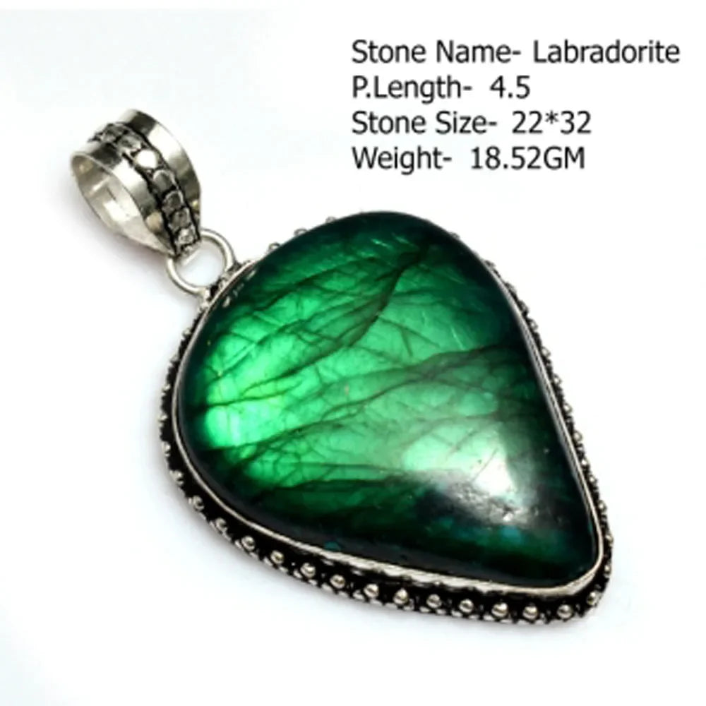 Genuine Ruby Emerald Labradorite Moonstone Amethyst Turquoise Pendant Silvers Overlay over Copper