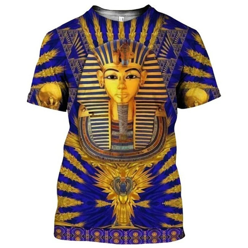 Men's T-shirt Summer Retro Style Fashion Egyptian Pharaoh Print Short Sleeve Tee Shirts Quick Dry Men's Crew Neck Loose Tops