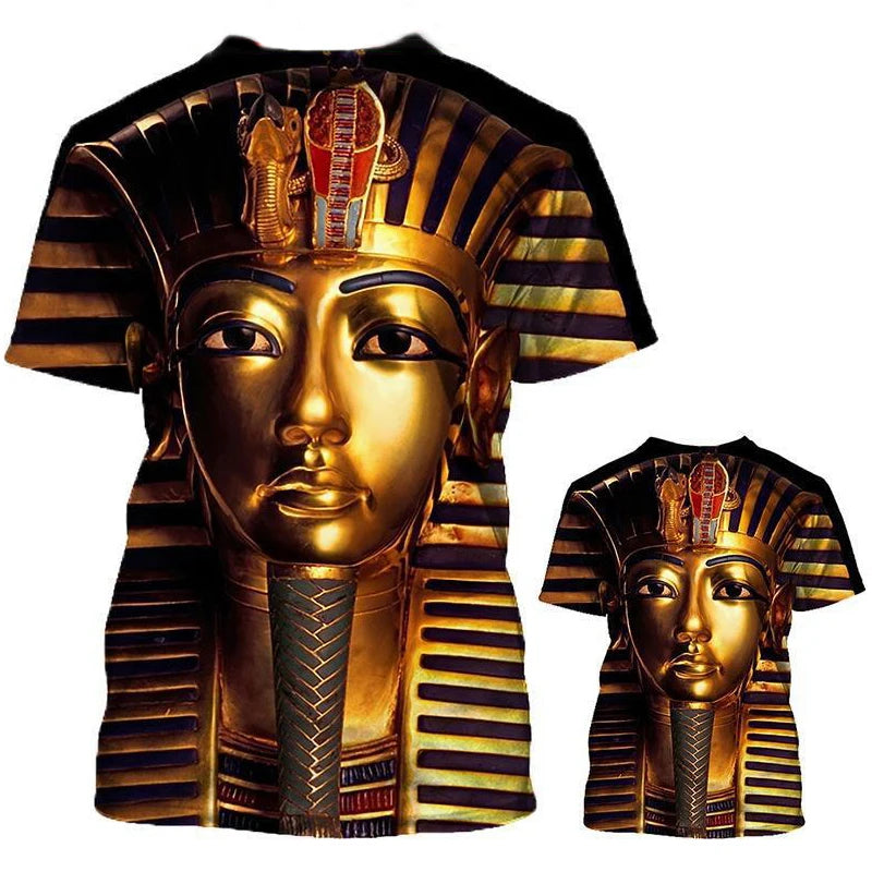 Men's T-shirt Summer Retro Style Fashion Egyptian Pharaoh Print Short Sleeve Tee Shirts Quick Dry Men's Crew Neck Loose Tops