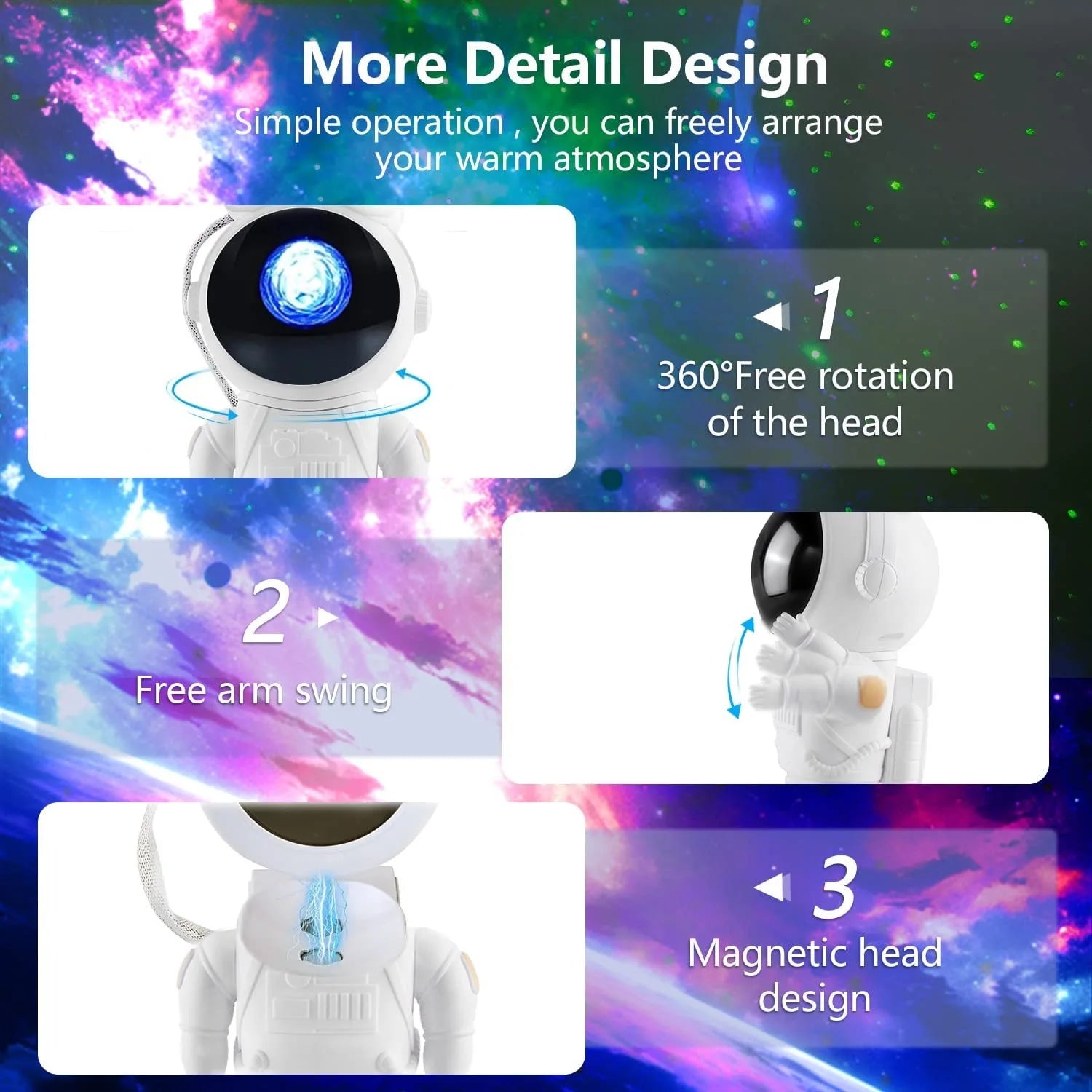 Star Projector, Astronaut star light，with Timer, Remote Control, White Noise and Bluetooth Muisc, Night Light Projector for Kids