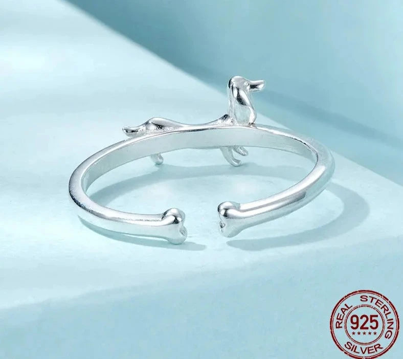 Silver Dachshund Open Adjustable Doggy Ring.