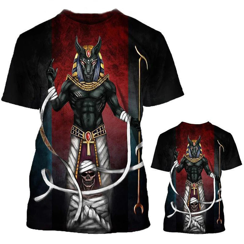 Men's T-shirt Summer Retro Style Fashion Egyptian Pharaoh Print Short Sleeve Tee Shirts Quick Dry Men's Crew Neck Loose Tops