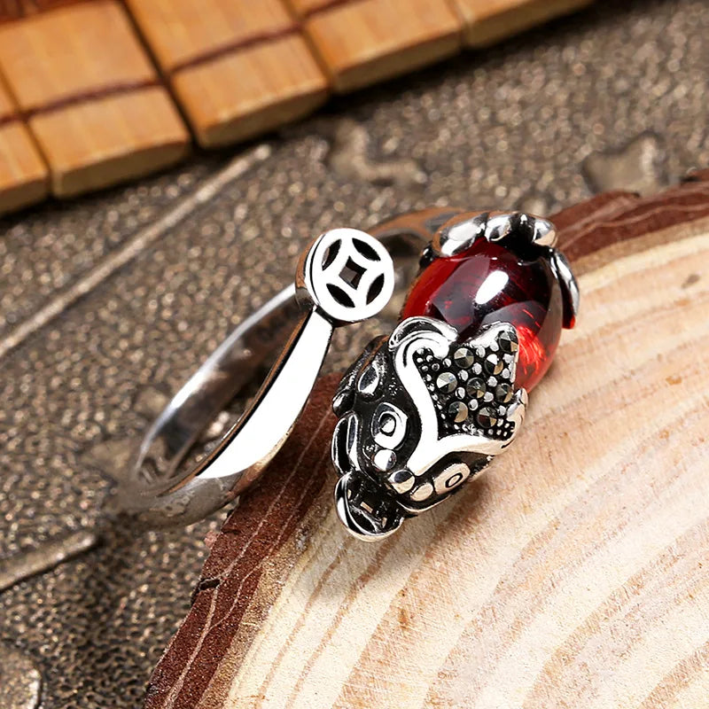 Pixiu Ring Charms Bring Luck Wealth Chinese Feng Shui Beast Treasure Amulet Open Adjustable Buddha Rings Jewelry Female Men Gift