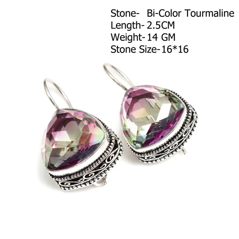 Genuine Tanzanite Blue Topaz Amber Citrine Bi-Color Tourmaline   Silvers Overlay on Copper Earrings