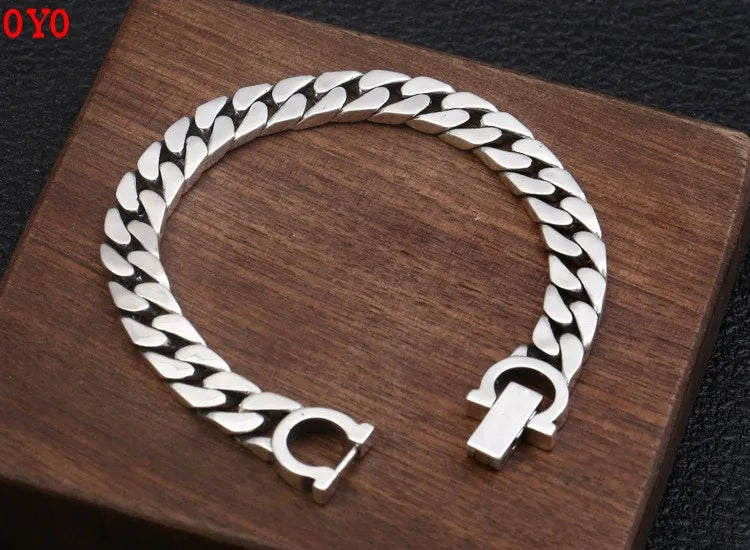 S925 pure silver Korean version of Thai silver men and women alphabet bracelets fashionable wild simple men bracelets